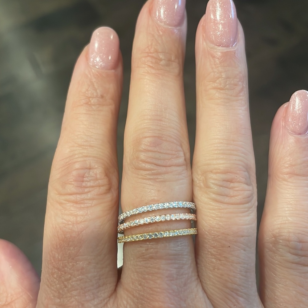 CZ diamond eternity band+Diamond wedding band Gold+Silver+Rose Gold+Thin - Picture 6 of 9